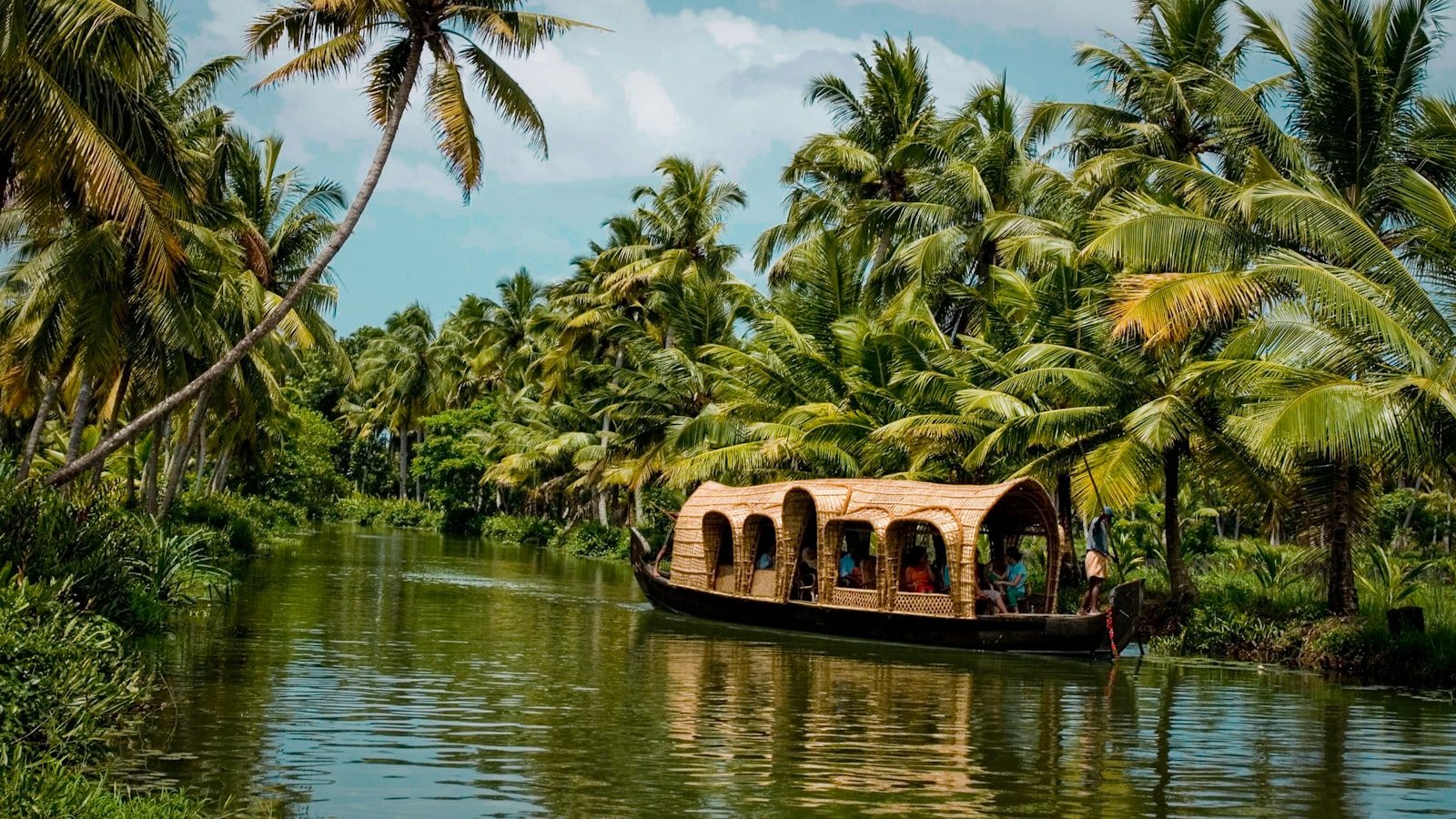 Kerala backwaters and palms at the foot of the Western Ghats